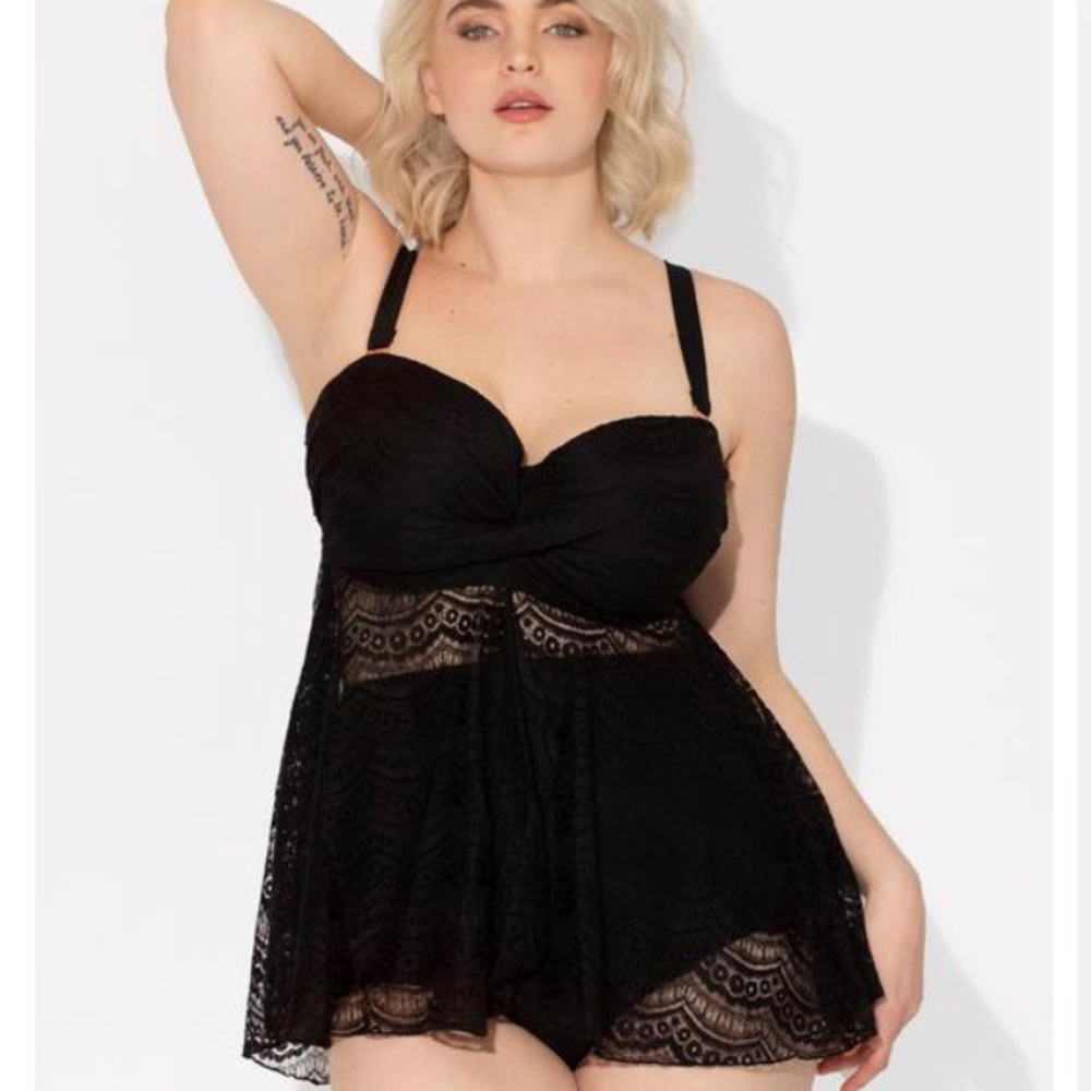 Smart & sexy 38DDD black lace tankini swimsuit